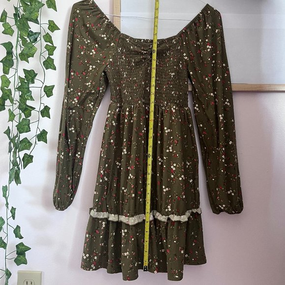 Women's Green Floral Mini Dress, size S - Picture 4 of 5